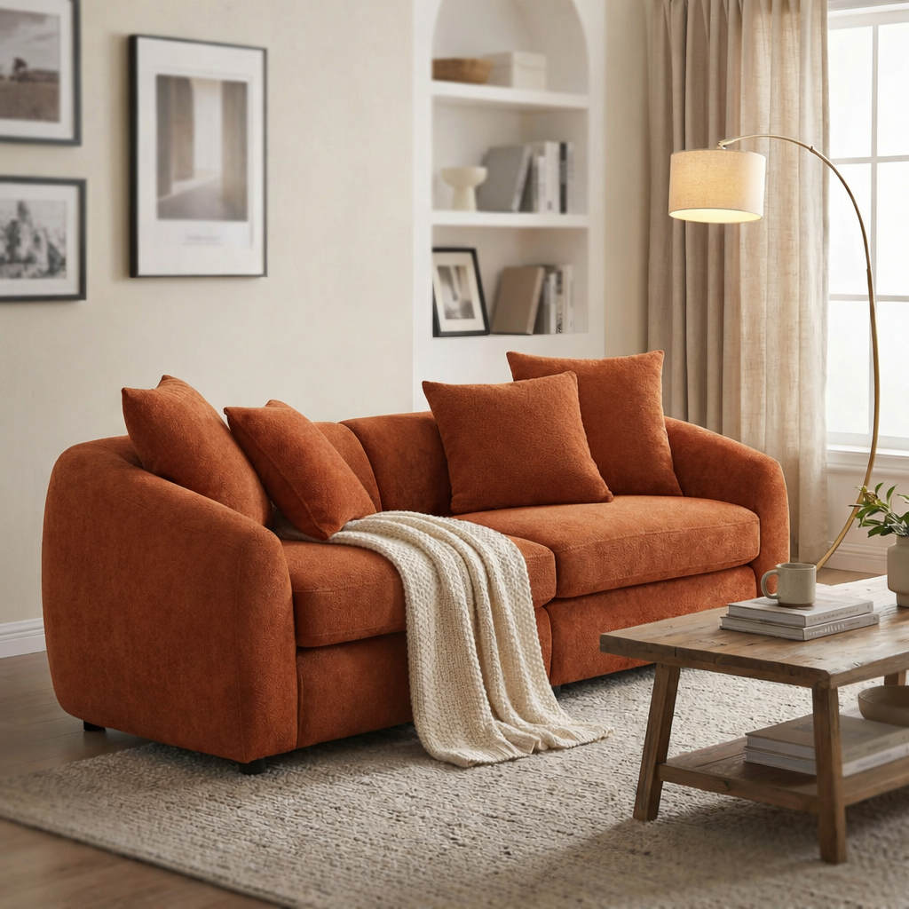 87 in. Curved 3 Seater Modern Upholstered Velvet Sofa