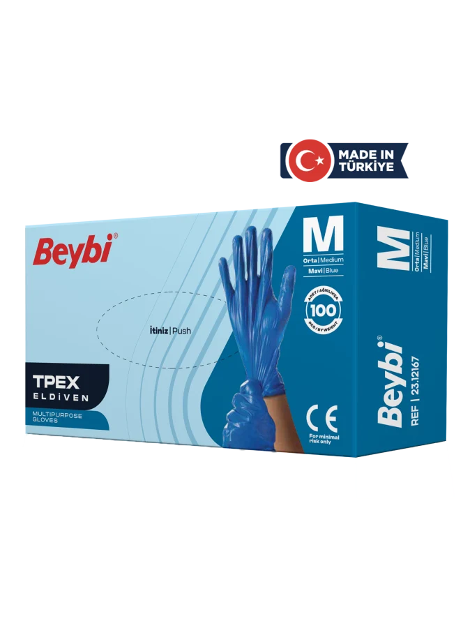 Beybi TPEX Blue TPE Disposable Gloves for Food and Hygiene 100 Count