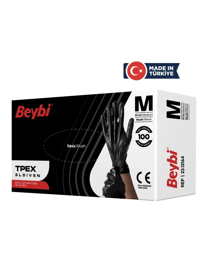Beybi TPEX Black TPE Gloves for Food and Hygiene 100 Count