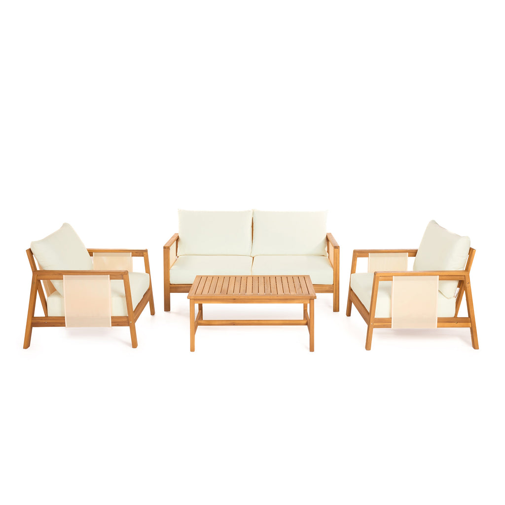 4-Piece Sofa Set with Cushions – Outdoor Loveseat & Coffee Table Set