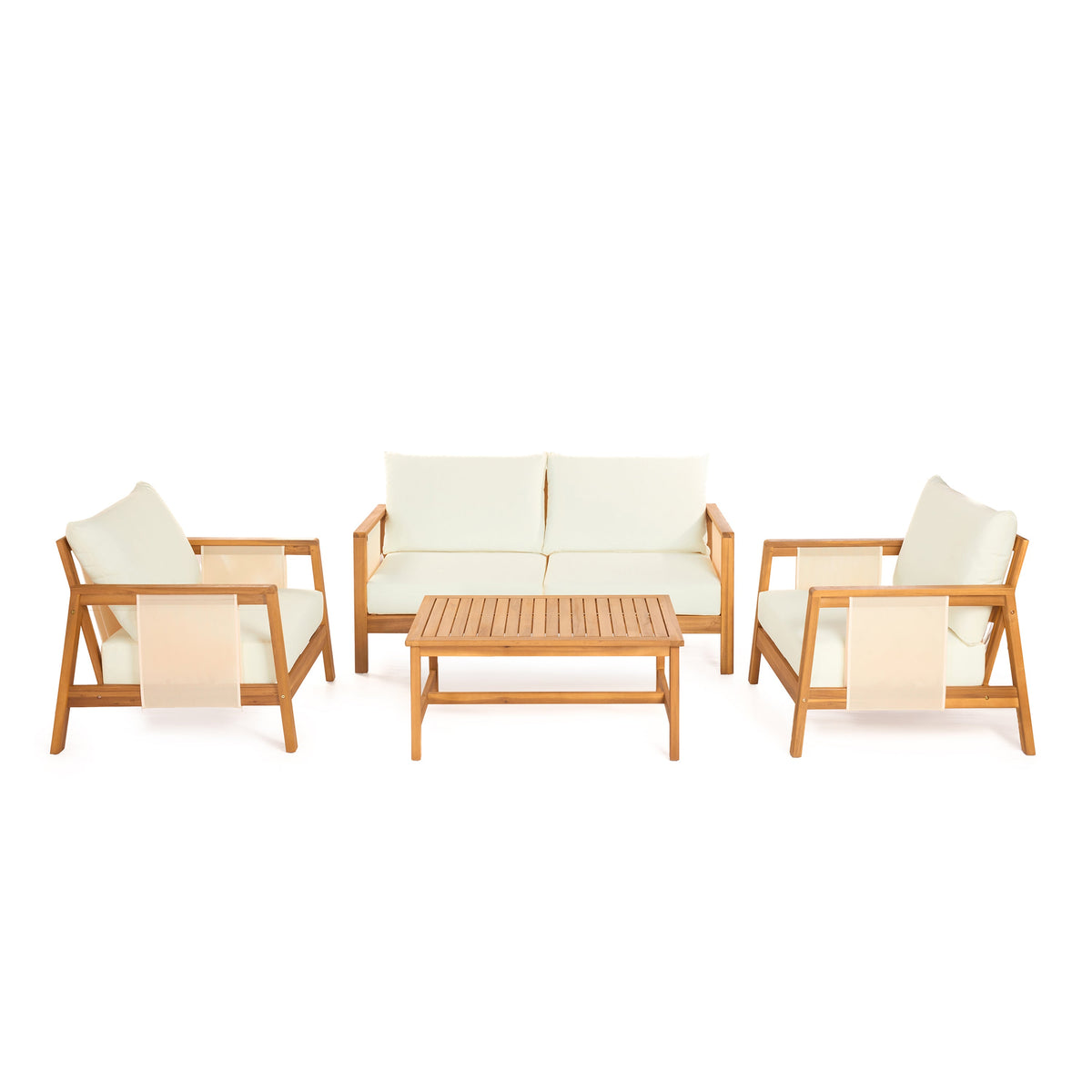 4-Piece Sofa Set with Cushions – Outdoor Loveseat & Coffee Table Set