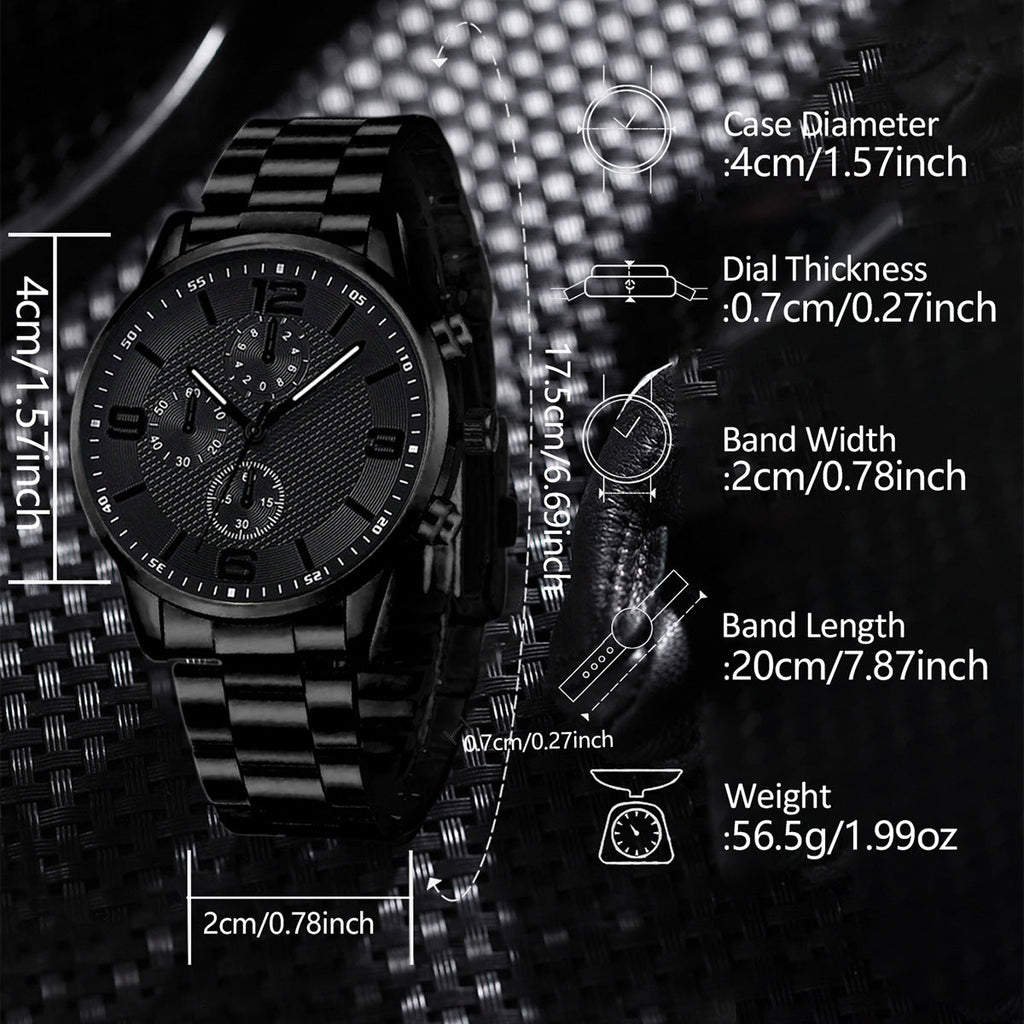 Three-Eye Digital Mens Watch Bracelet And Necklace Set