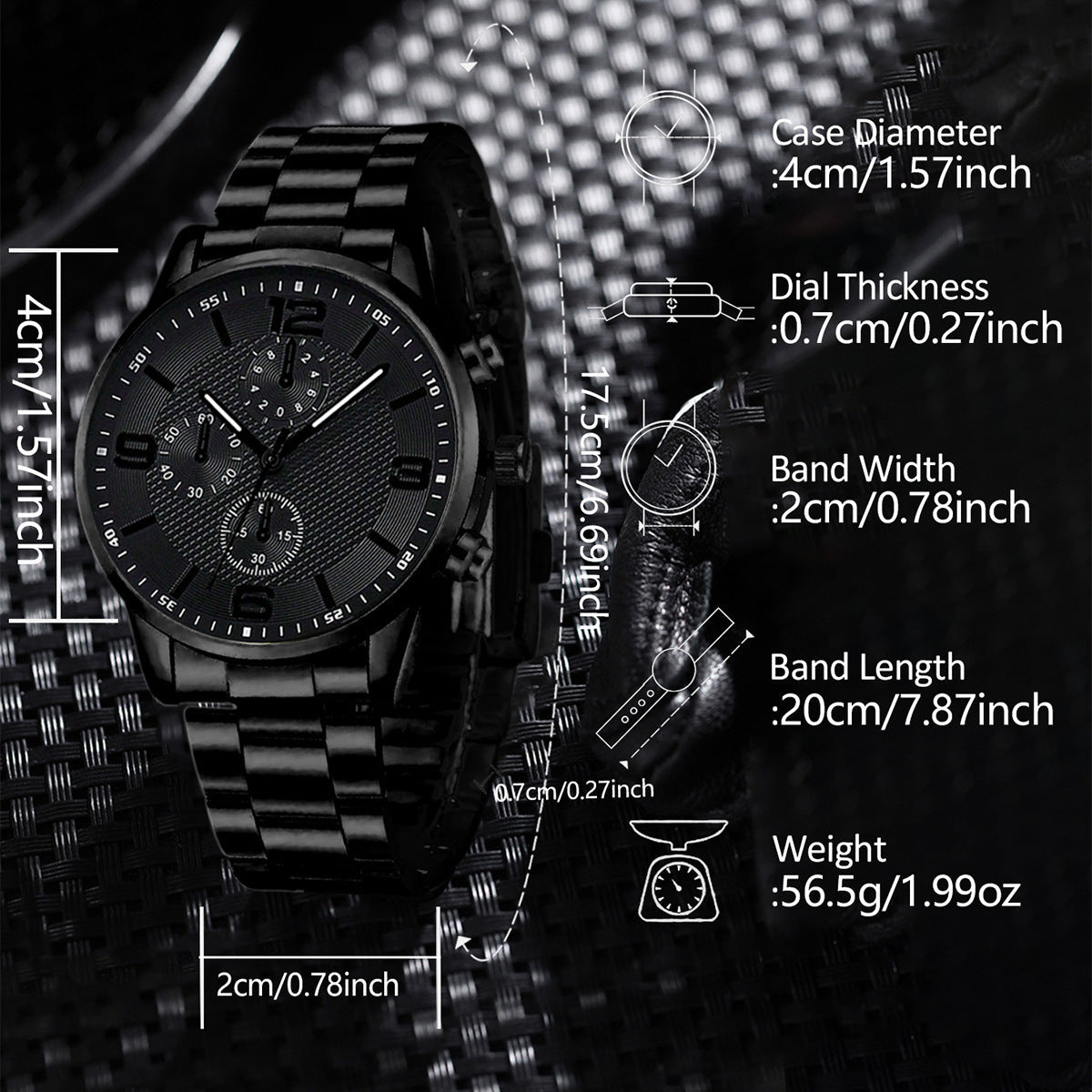 Three-Eye Digital Mens Watch Bracelet And Necklace Set