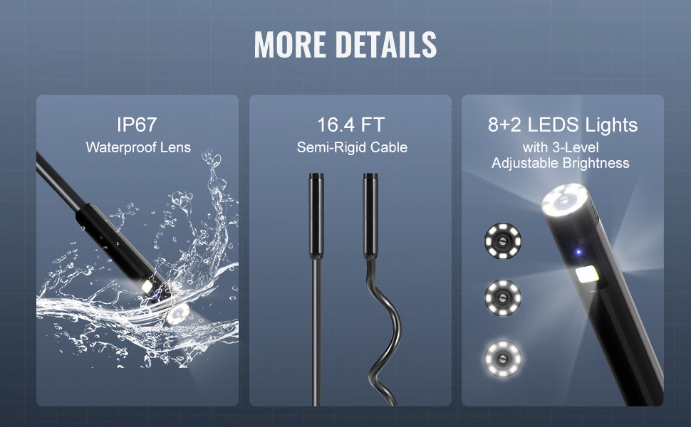 SucceBuy Triple Lens Borescope Camera - 4.3" IPS Screen, IP67 Waterproof, 16.4ft Cable