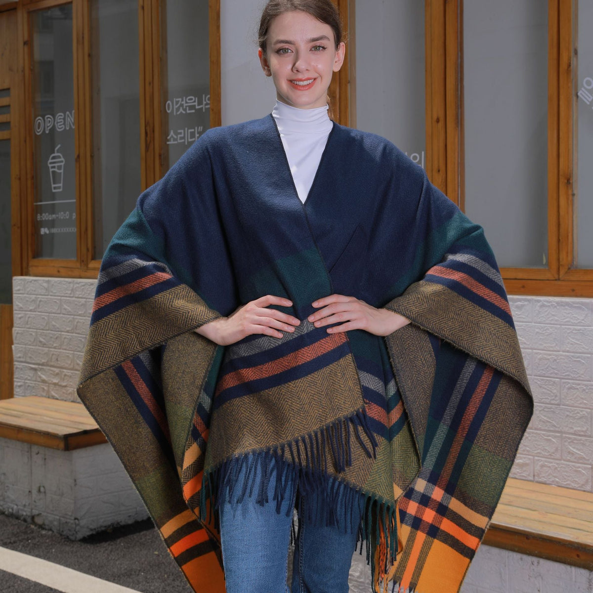 Adjustable Strap New European And American Classic Plaid Shawl