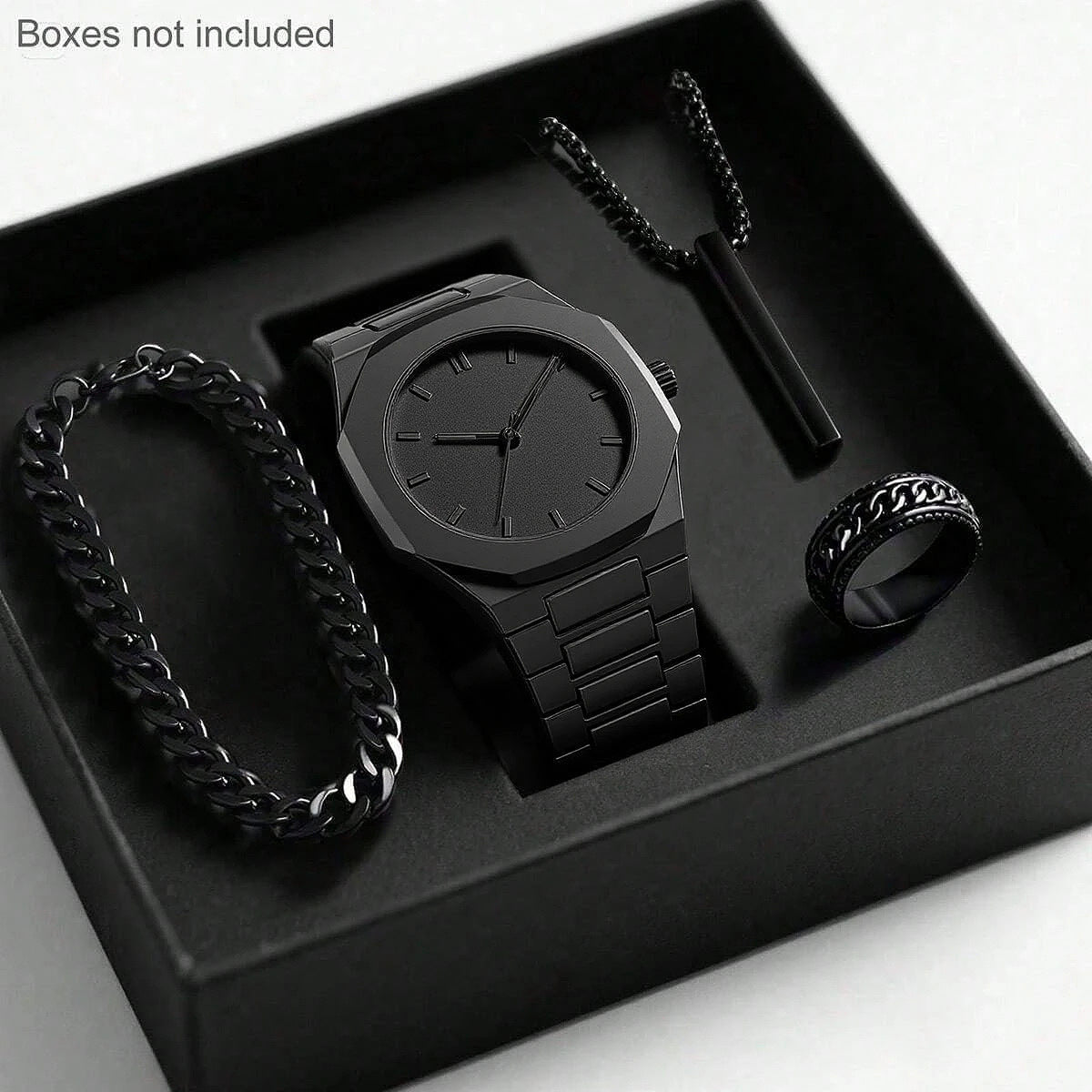 Mens Quartz Watch Necklace Bracelet Set