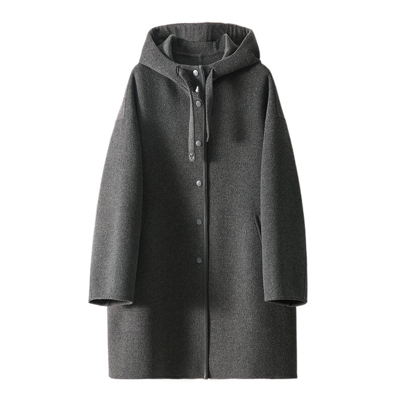 Versatile Hooded Patchwork Long-sleeve Wool Coat