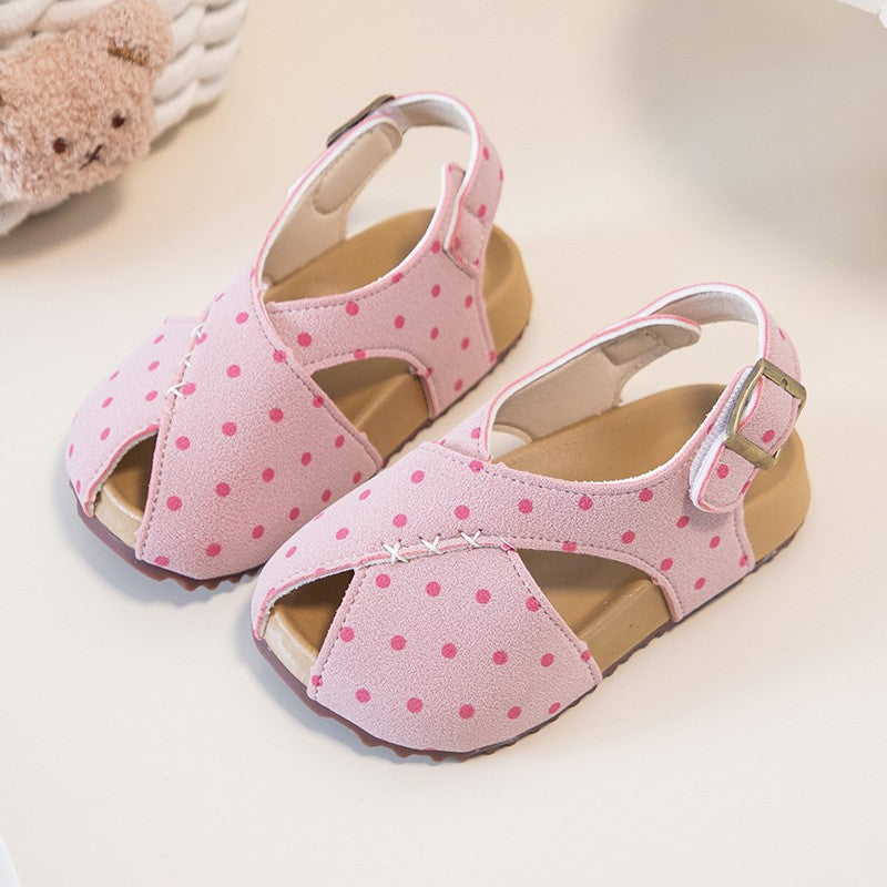 2026 Summer New Girls Polka Dot  Sandals, Kids Retro Open Toe Beach Shoes, Soft Sole Casual Shoes