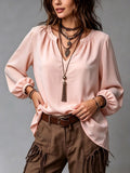 Elegant V-neck Shirt With Puff Sleeves For Women