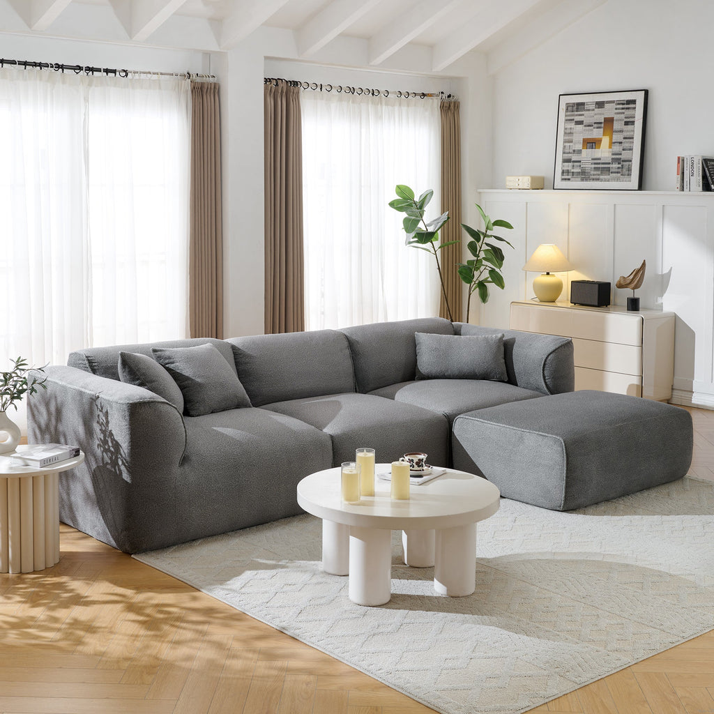 U_Style Luxury Living Room Double-Needle Cut Velvet Sofa - 4-Seater