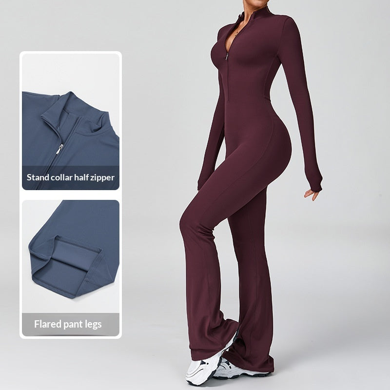 Cross-Border Zippered Cloud-Like Long-Sleeved Yoga Jumpsuit High-Intensity Fitness All-In-One Bodysuit 2012