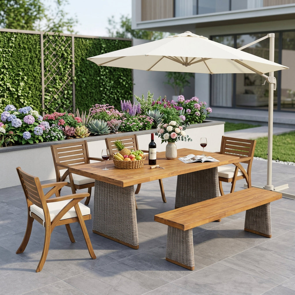 Outdoor 6 Pieces Acacia Wood Dining Set