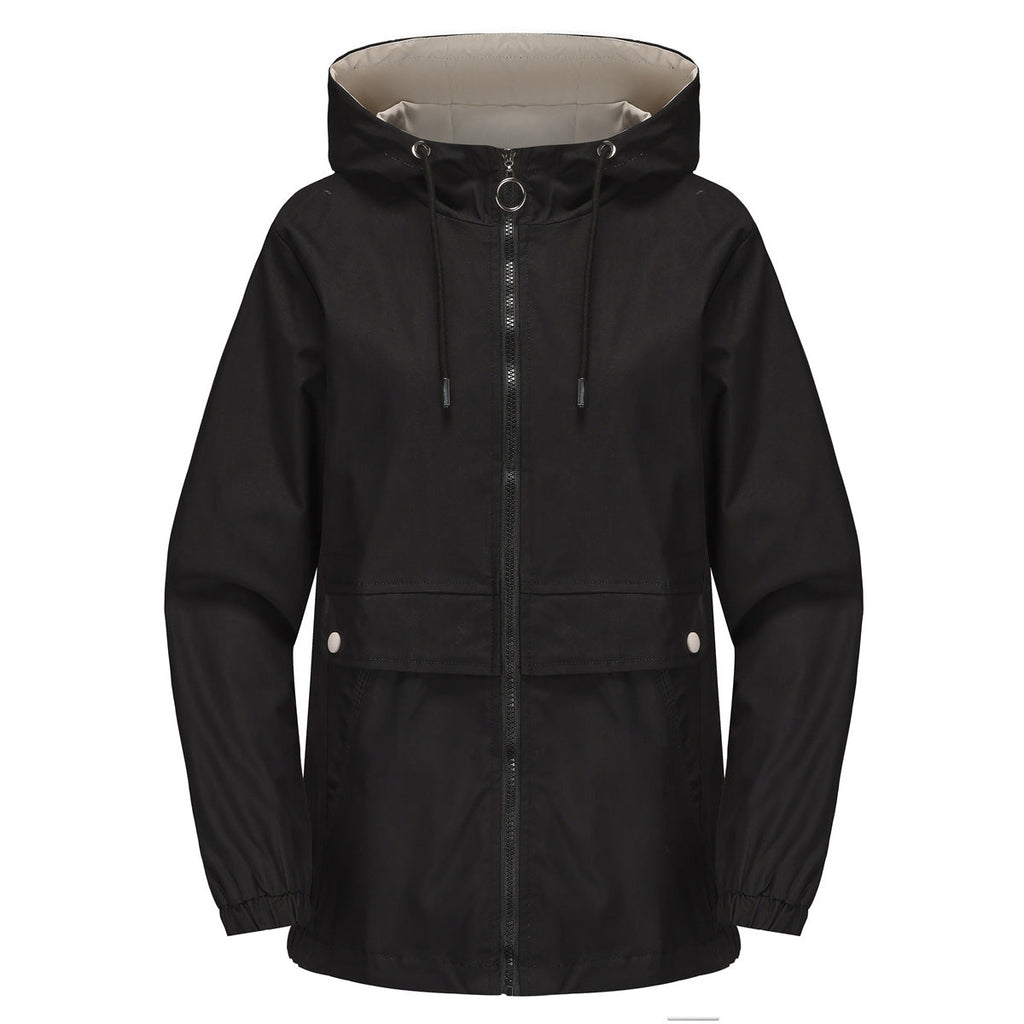 New Hooded Solid Color Trench Coat For Women