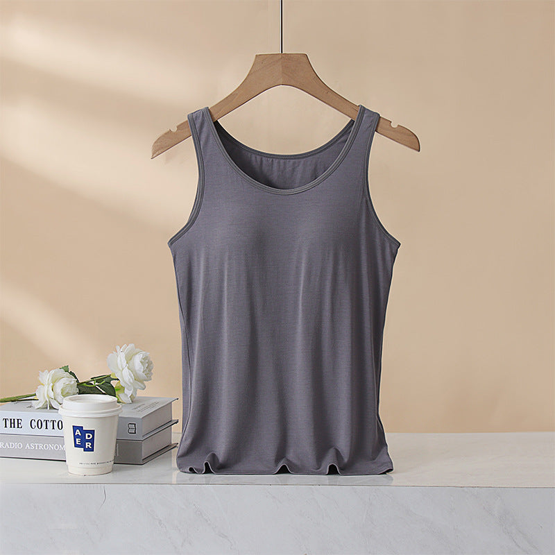 Women's Padded Vest Bra, Built-in Bra Tank Top, Slim Fit, Flattering Modal Underwear For Summer
