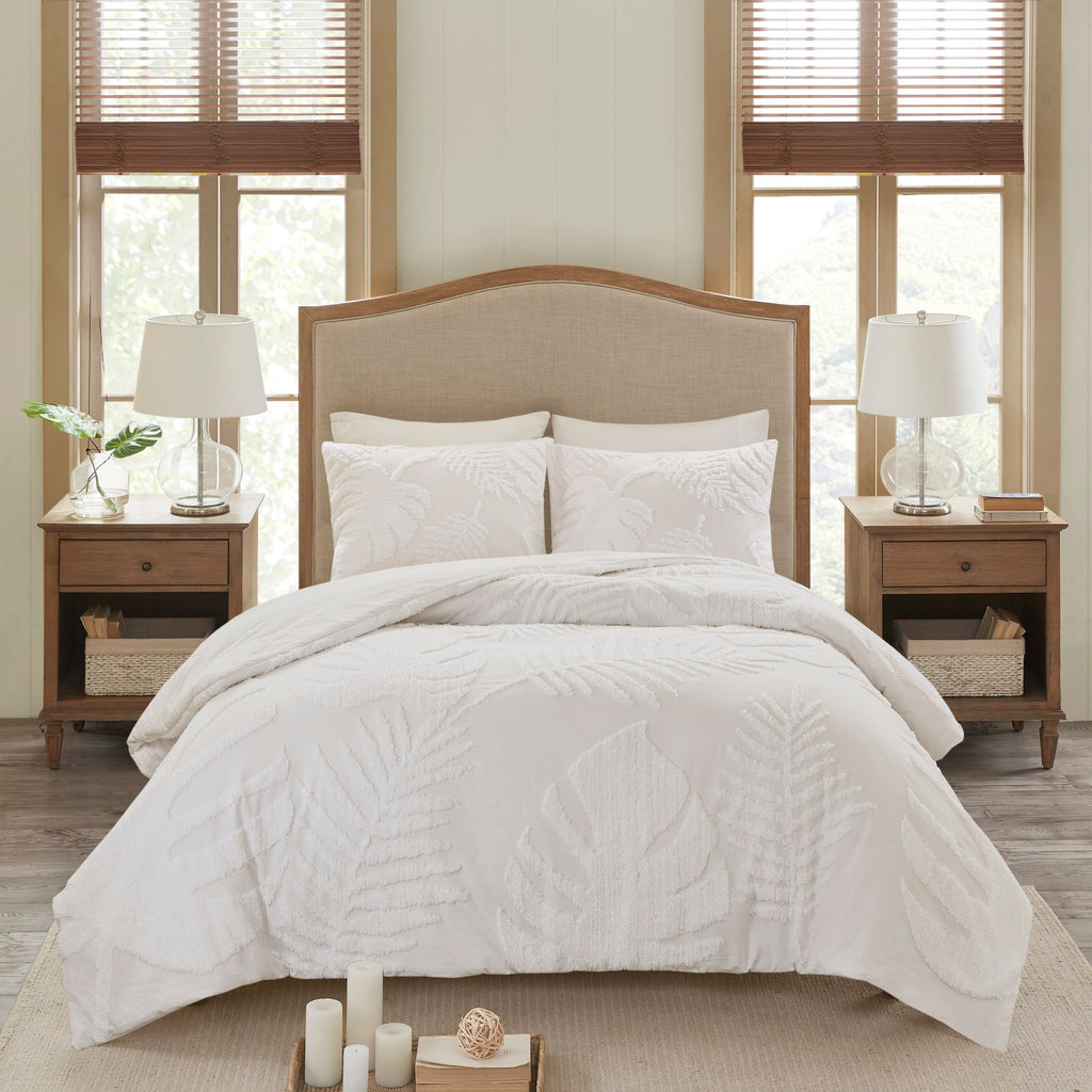 King/Cal King 3 Piece Tufted Cotton Chenille Damask Duvet Cover Set