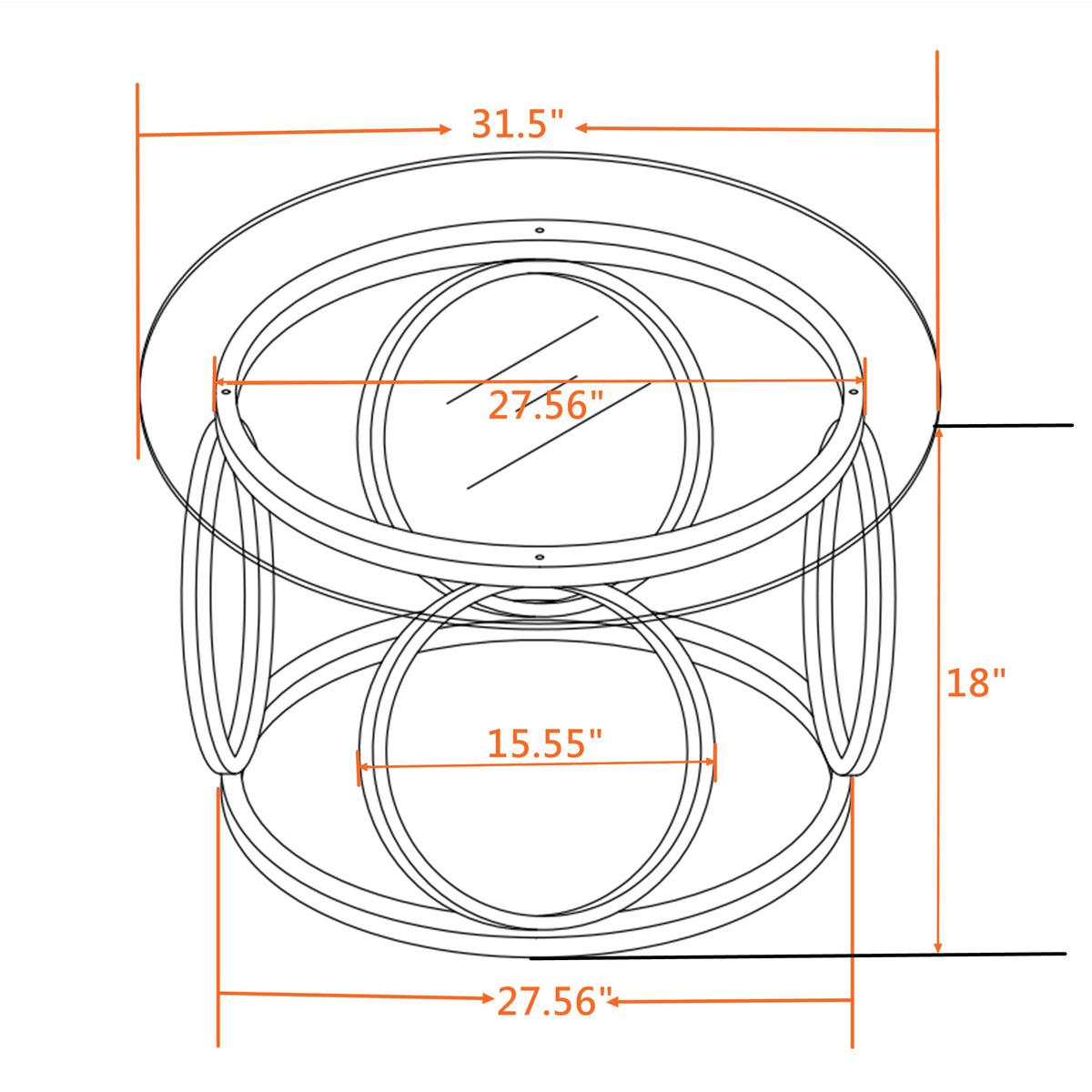 31.5" Modern Round Glass Top Coffee Table