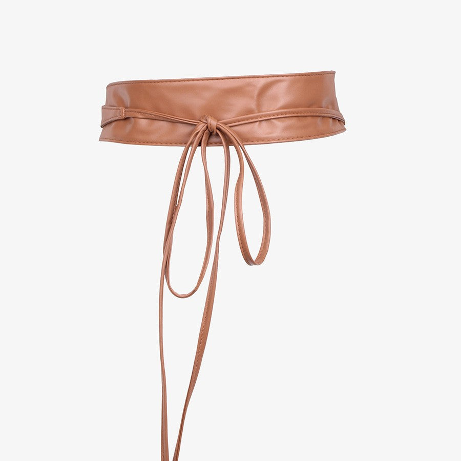 Womens Faux Leather Wide Waist Cincher With Lace-up Bow Detail Belt