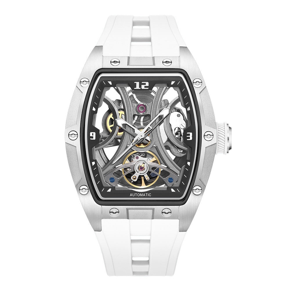 Barrel-shaped Watch With A Steel Case Full Skeleton Automatic Movement