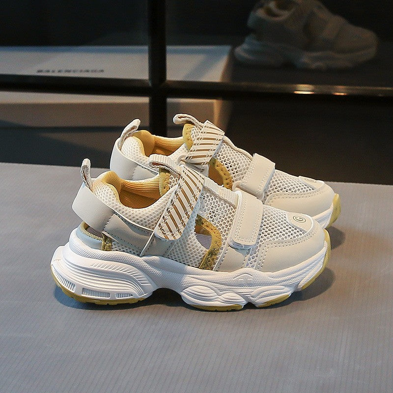 Kids Summer Sandals Sneakers, Breathable Single Mesh Hook & Loop Running Shoes, Ultra Light Non-slip Soft Sole Girls Dad Sneakers