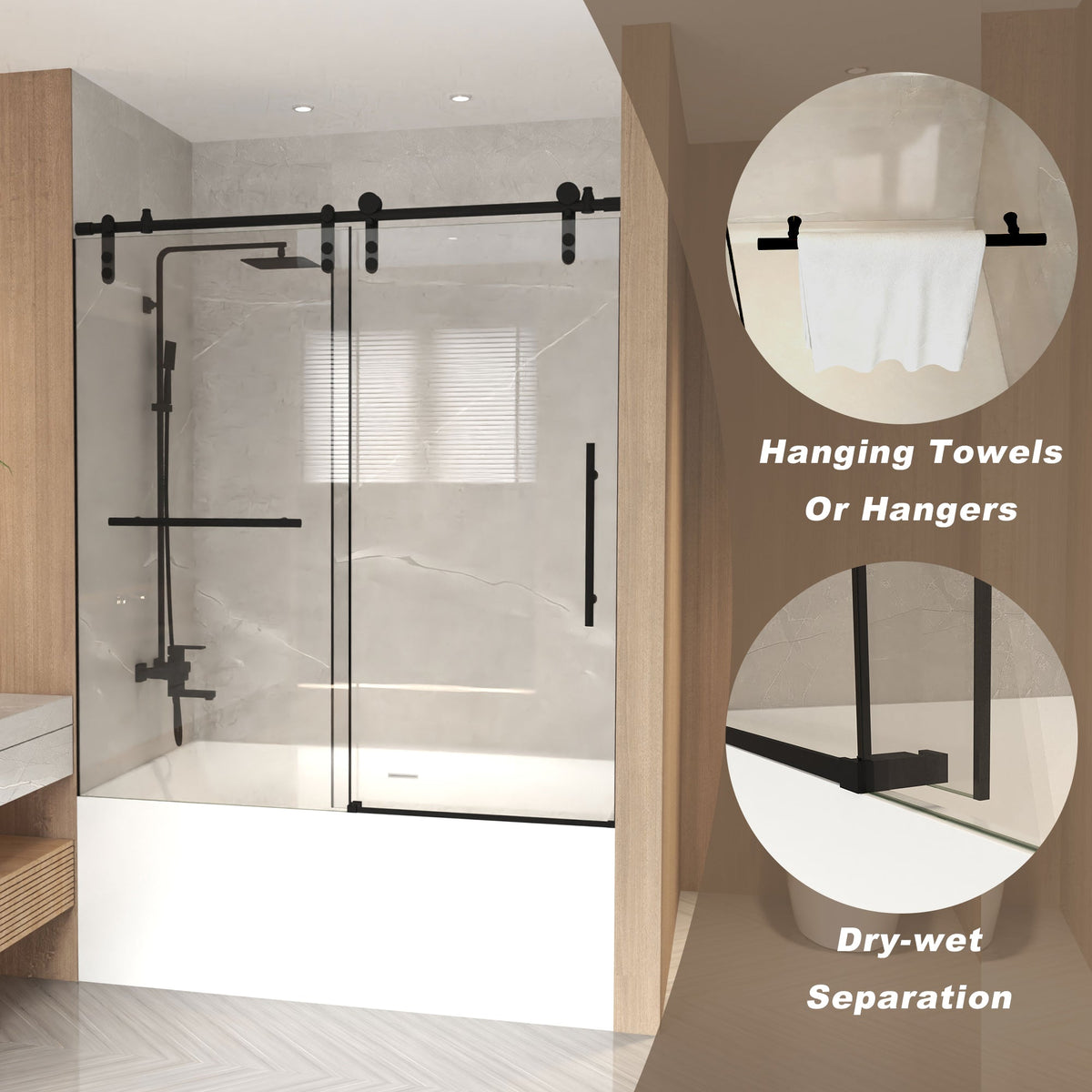 Frameless Sliding Bathtub Door - Matte Black