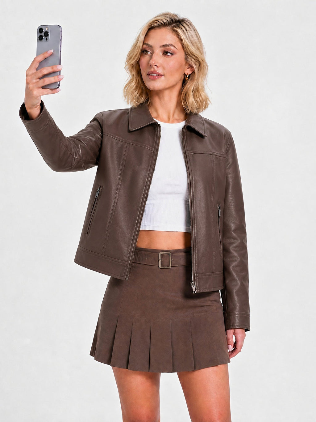 26 New Autumn And Winter Leather Women's Long Sleeve Thin European Size Coat Fashion Casual Zipper Jacket Cross-border Women's 118