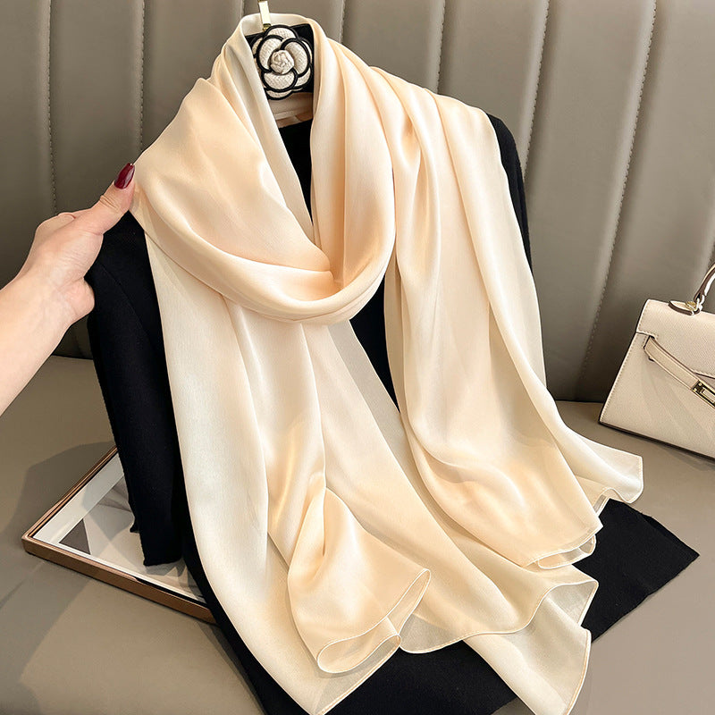 Korean-style Springautumn New Solid-color Summer Sun-protection Beach Scarf Womens Silk Scarf