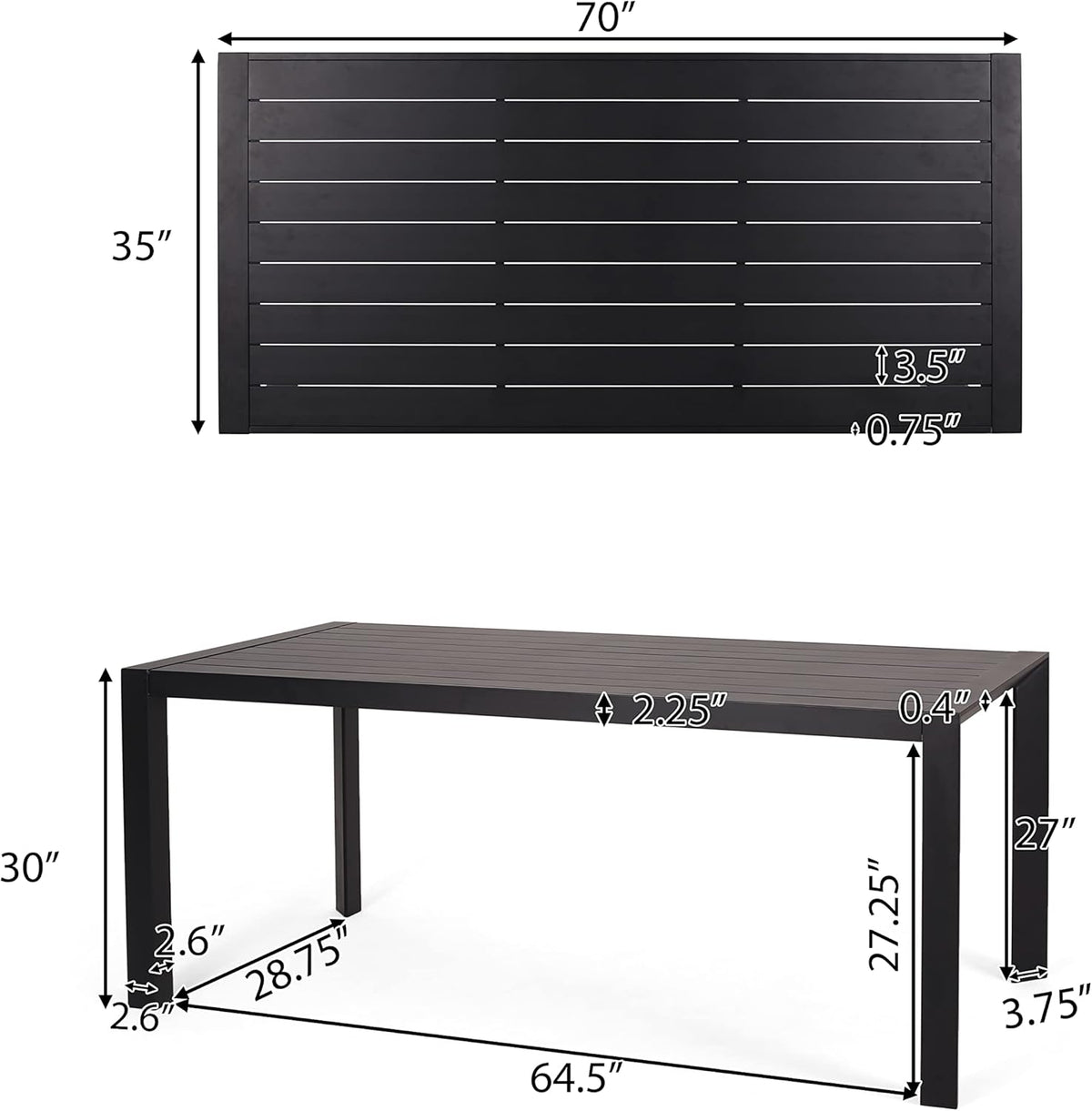7 Pieces Outdoor Modern Metal and Polypropylene Dining Set