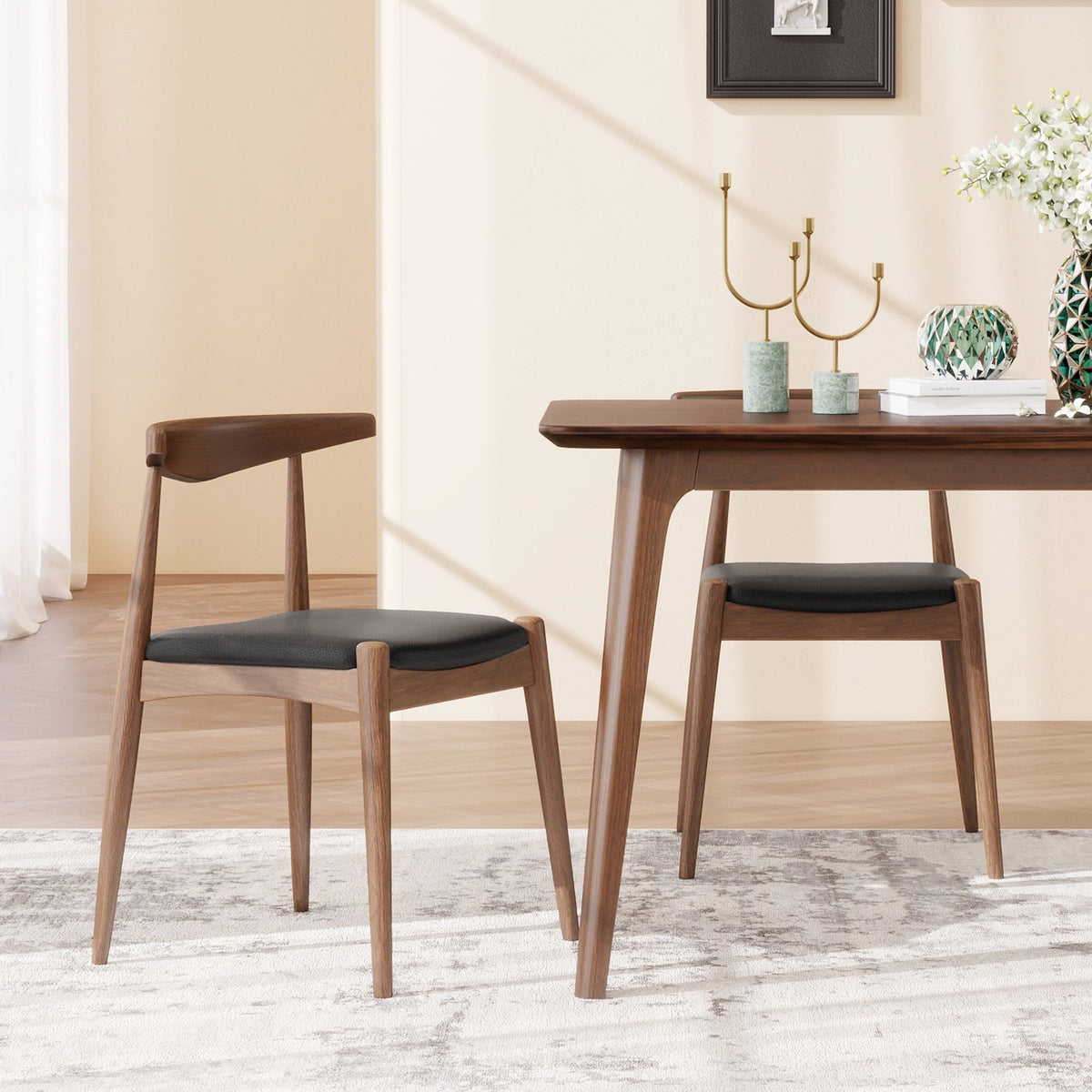 Set of 2 Rubberwood Dining Chairs