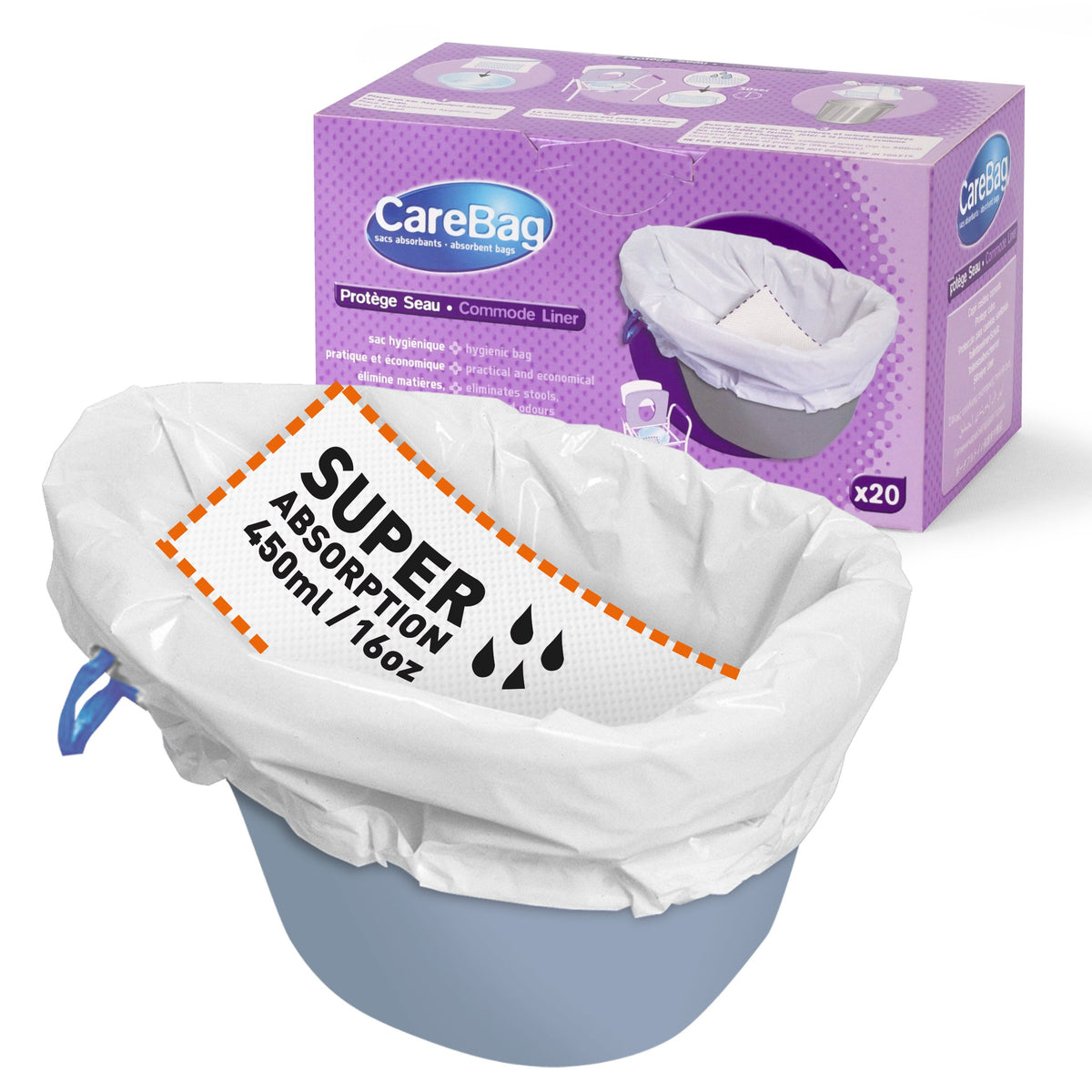 Carebag Commode Liners with Super Absorbent Pad 180 Count