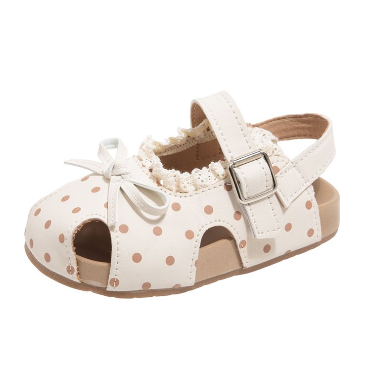 Girls' Sandals For Summer, Little Girls' Polka Dot Princess Shoes With Soft Soles And Toe Caps, Beach Walking Shoes For Beginners