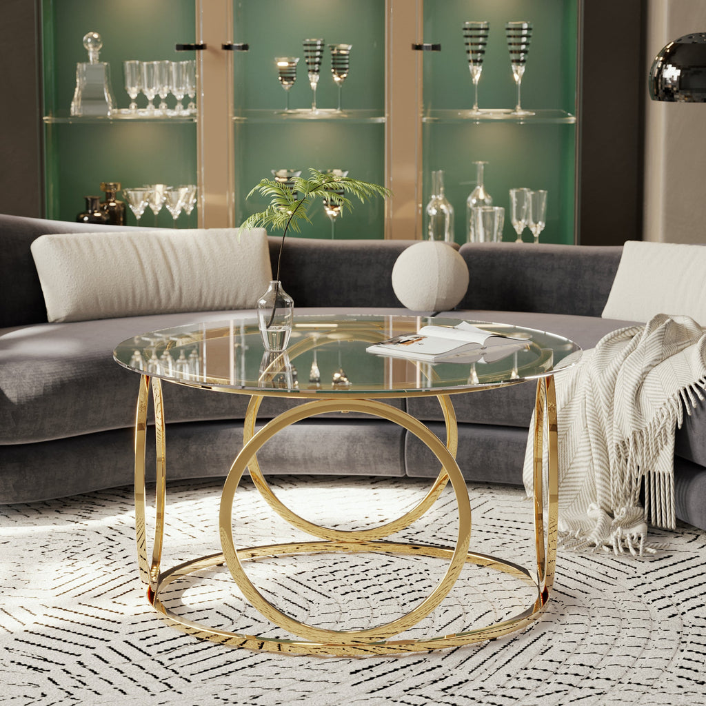 31.5" Modern Round Glass Top Coffee Table
