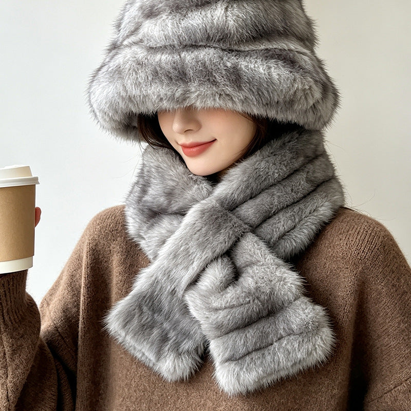 Winter Warm Hat And Scarf Set - Fashionable And Versatile Plush Scarf Outdoor Cold Protection Hat And Scarf Two-piece Set