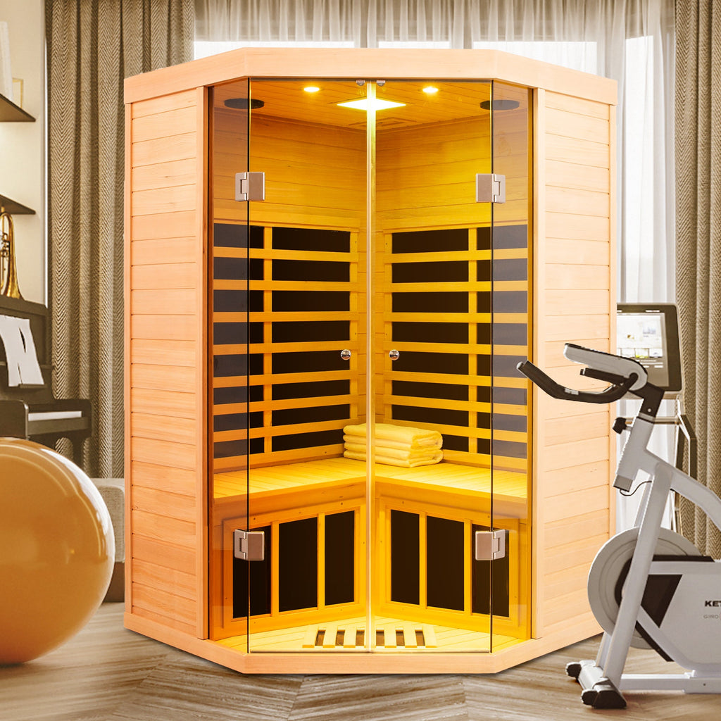 Two Persons Deluxe Hemlock Far Infrared Corner Sauna