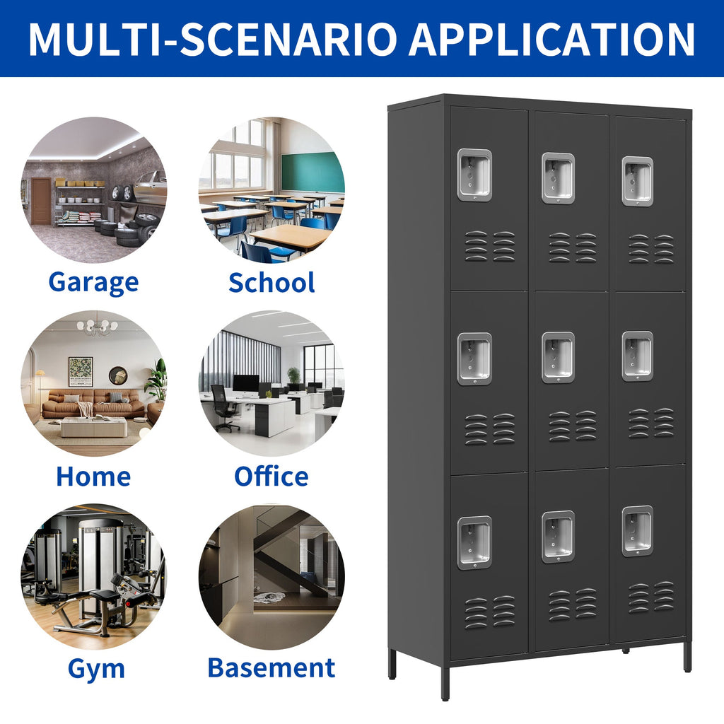 9 Door 72"H Metal Lockers with Lock for Employees