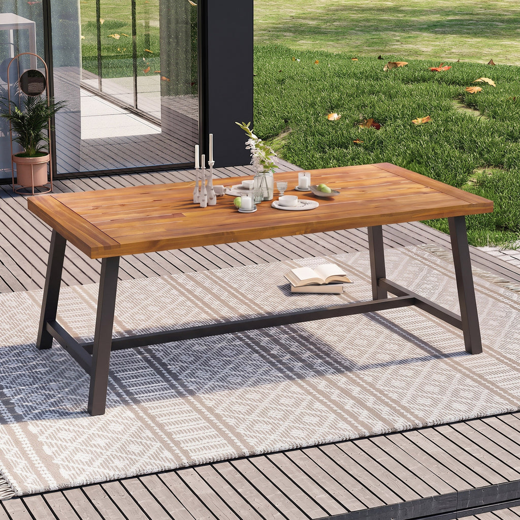 Carlie Outdoor Sandblast Finished Dining Table with Rustic Metal Legs