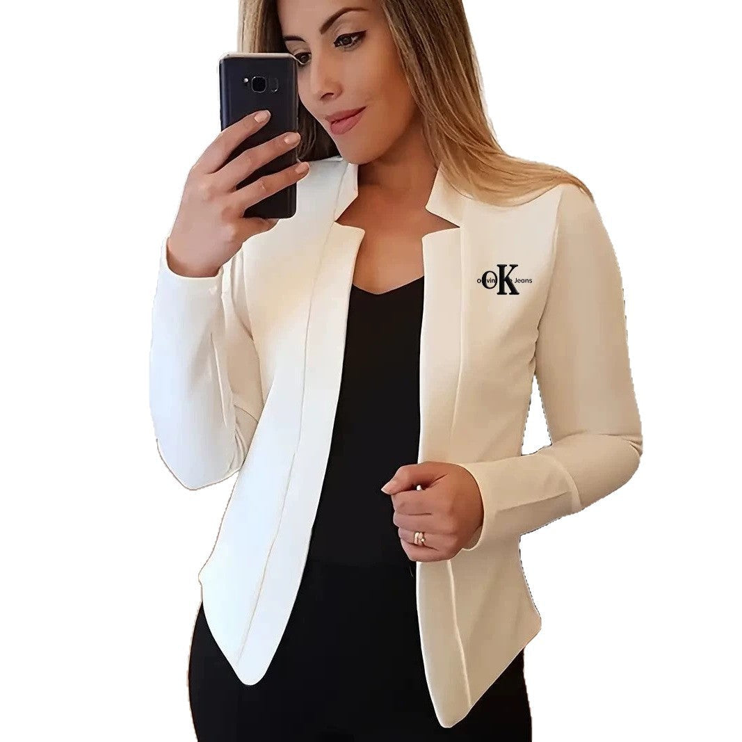 Womens Petite Blazer Cardigan Slim-Fit Long-Sleeve Coat