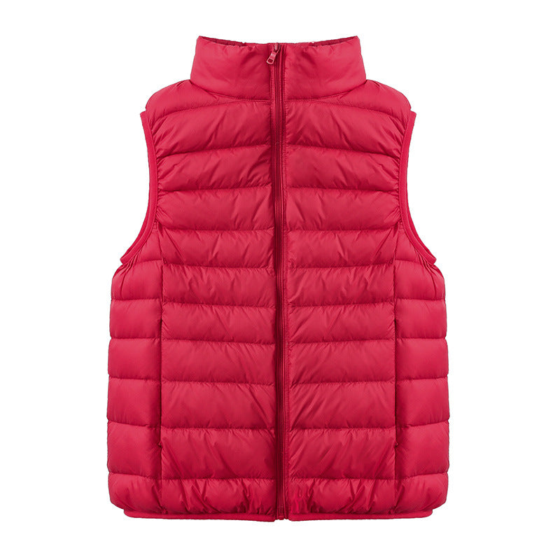 Womens Thin-style Down Vest, Cross-border, Two-way Zipper, 90 White Duck Down, Short Length