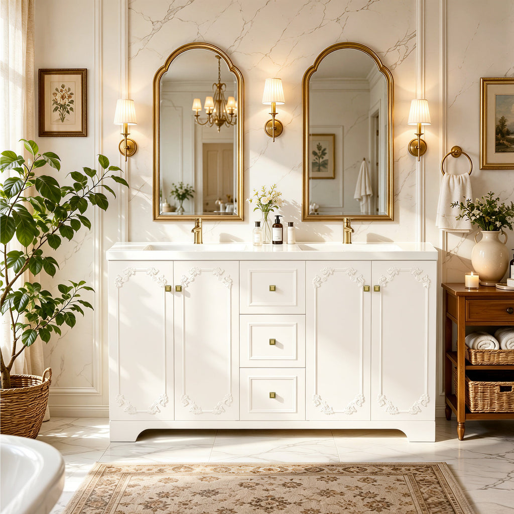 60" White French Bathroom Vanity