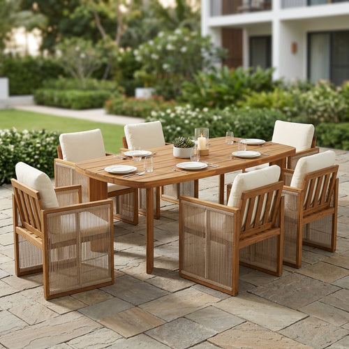 7-Piece Outdoor Patio Dining Set with Teak Finish