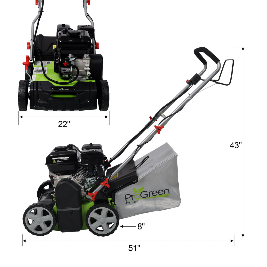 PROGREEN Gasoline Engine Scarifier 2in1 Function Dethatcher/Scarifier, 16in Width