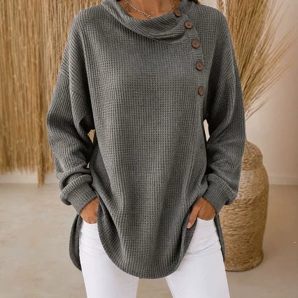 Self-developed 2026 Amazon Independent Station Solid Color Pullover Lapel Long Sleeve Button Textured Sweatshirt Top