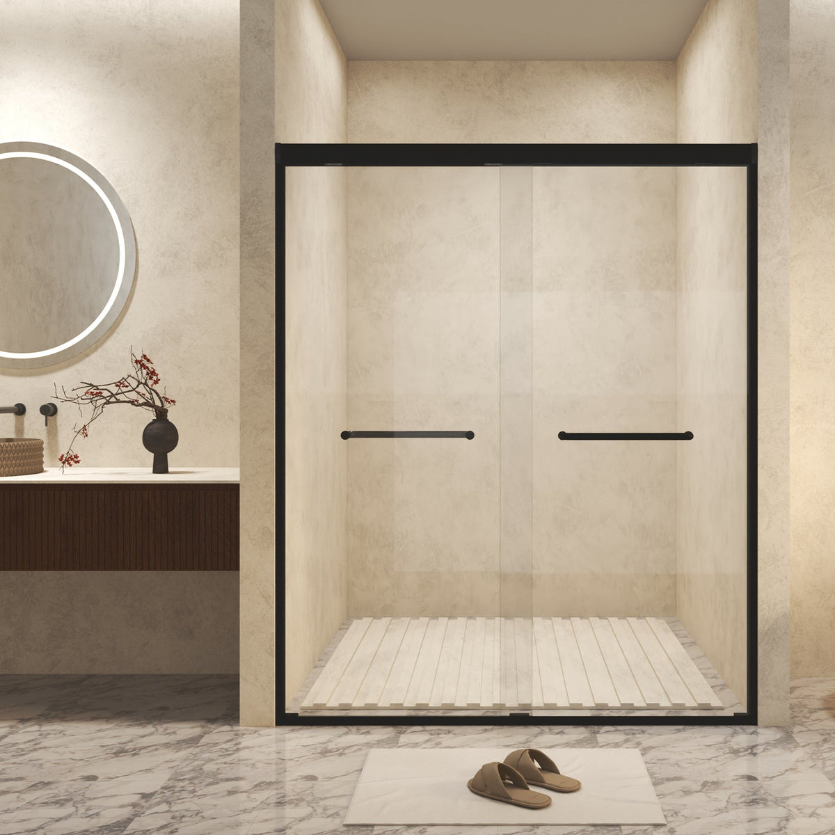 Matte Black Double Sliding Shower Door - 56-60" x 72"