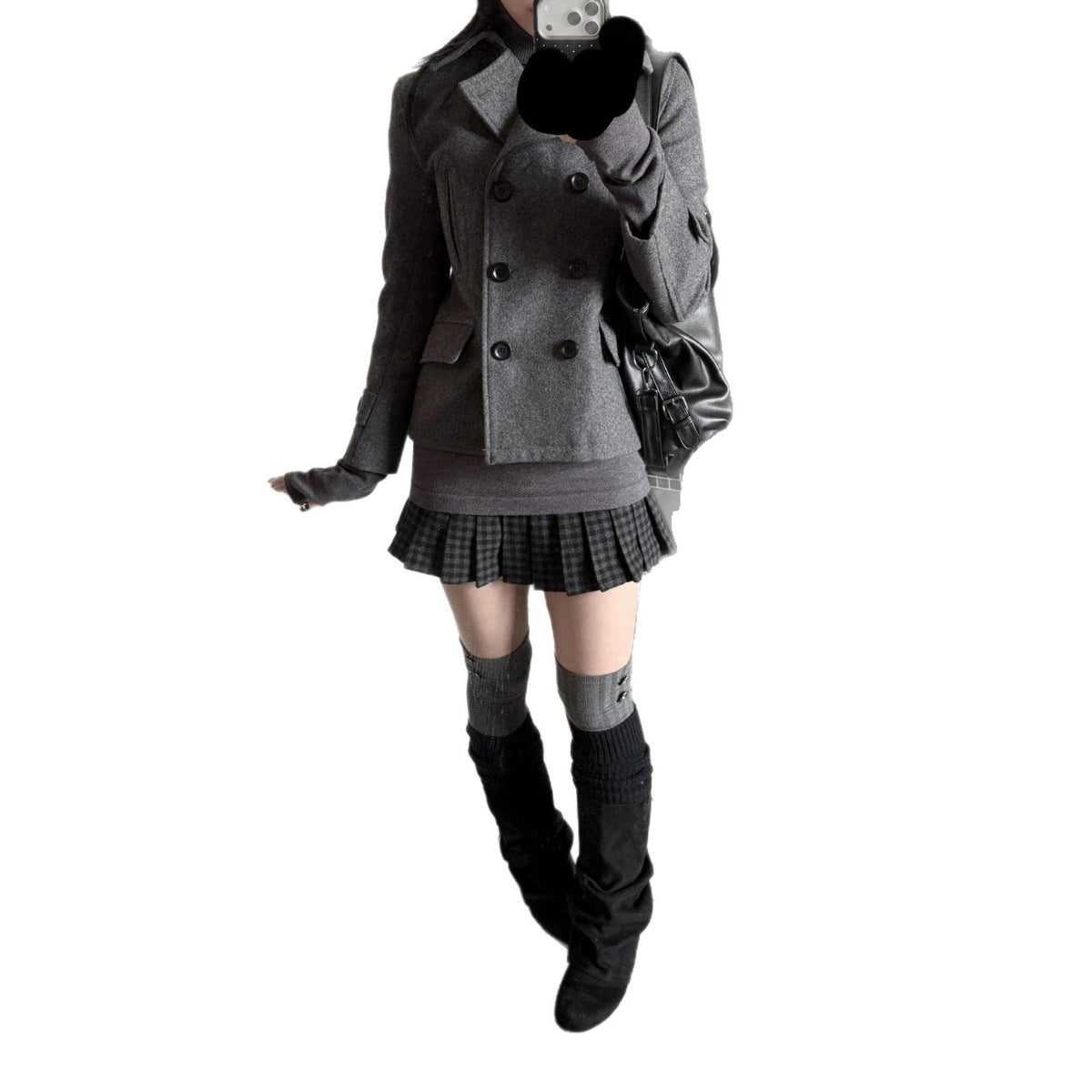 Womens Short Wool Coat Notched Lapel Double-breasted Jacket