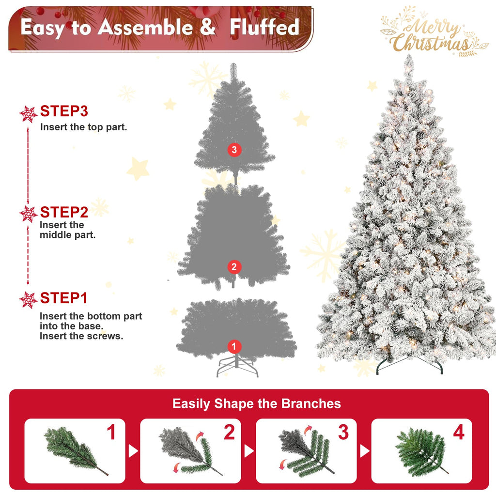 7.5FT Flocked Christmas Tree with 550 UL Lights