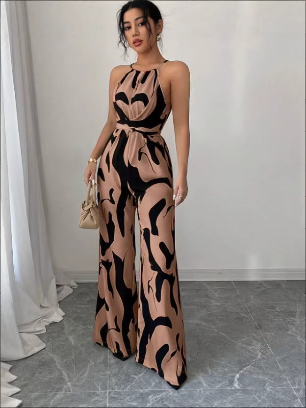 European And American Style Milk-Pattern Halter Neck Jumpsuit 2026 New Model Women's Tie-Back Open-Back Bodysuit