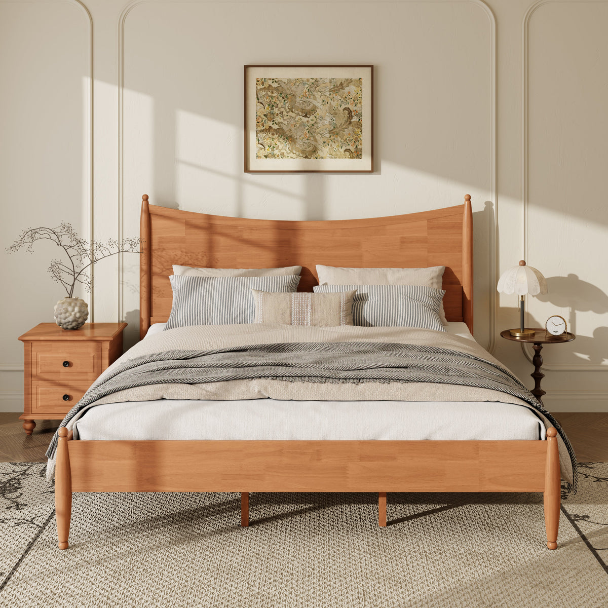 Classic Transitional King Size Solid Wood Platform Bed Frame