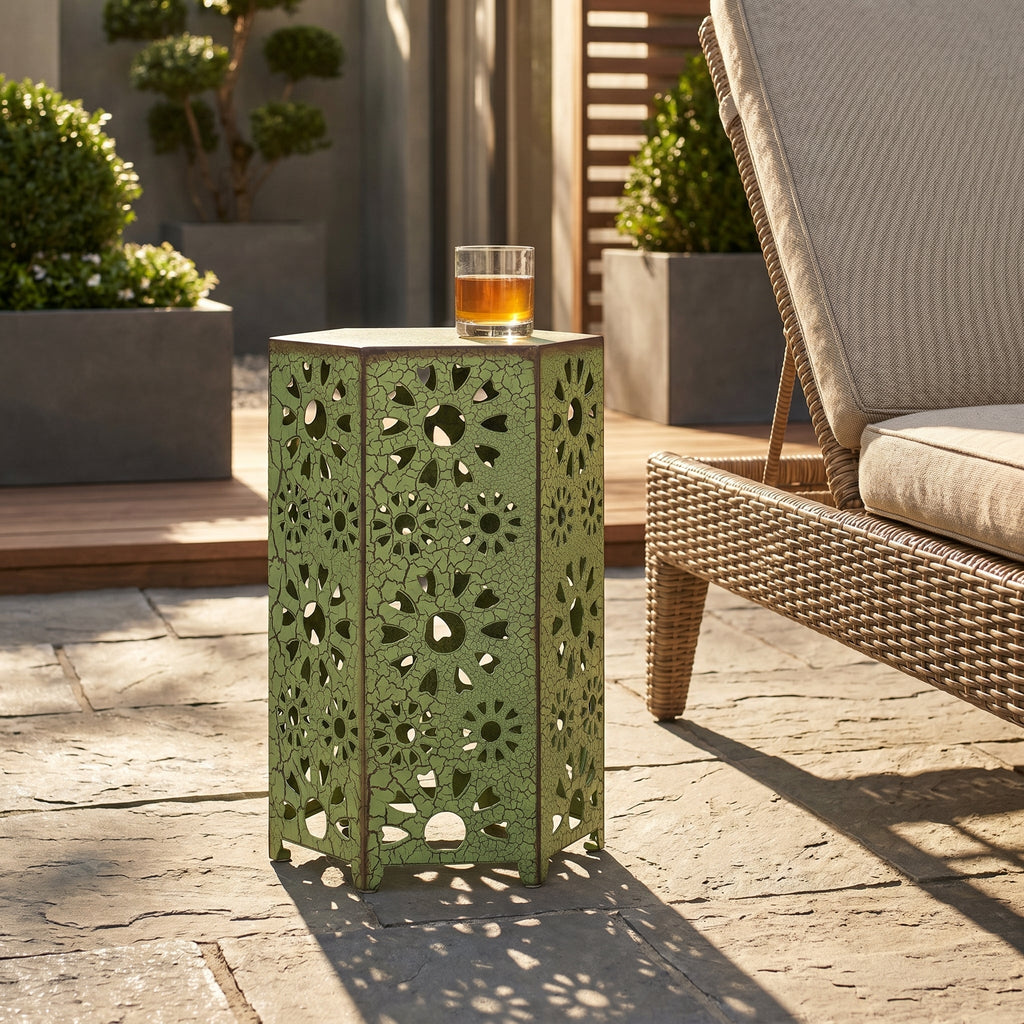 Galore 14" Side Table with Sunburst Cut Out Design