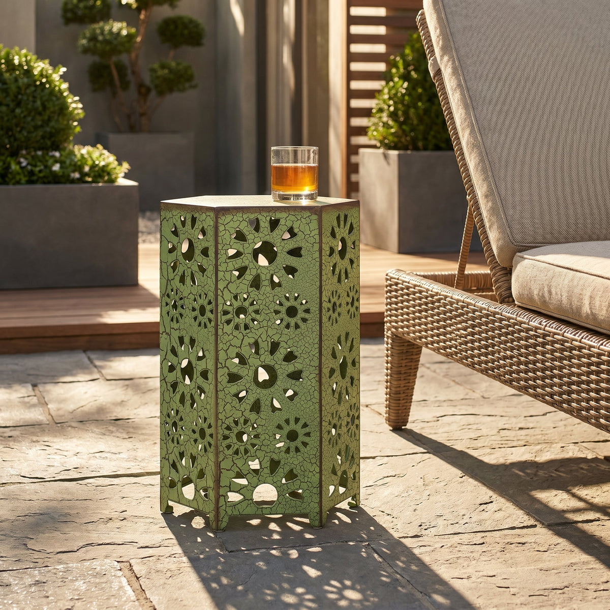 Galore 14" Side Table with Sunburst Cut Out Design