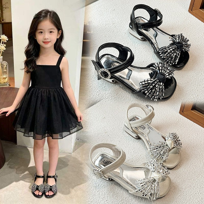 2026 Spring New Girls High Heel Sandals, One Strap Buckle Thick Block Heel Elegant Dress Sandals For Little Girls