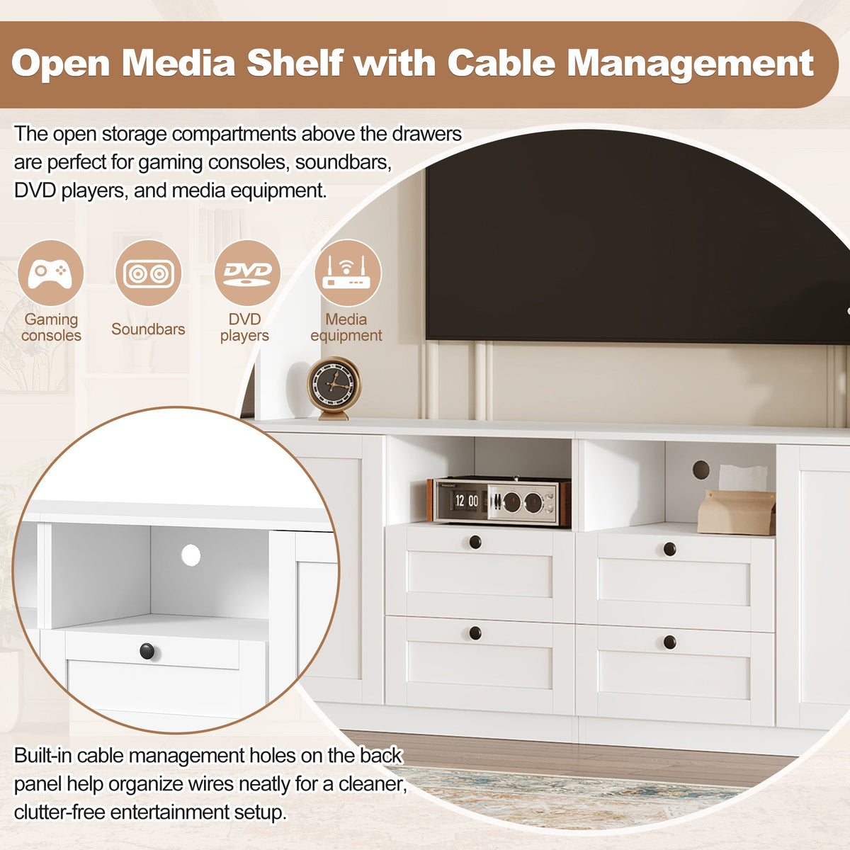Farmhouse Elegant Entertainment Center Wall Unit